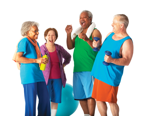group of active older adults laughing and smiling